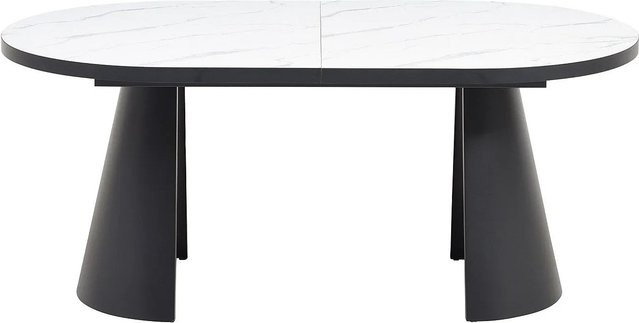 Esstisch Korizea in Schwarz-Weiß mit Marmoroptik, erweiterbar, B/T/H: 240 x 180 x 76 cm - Bild 1