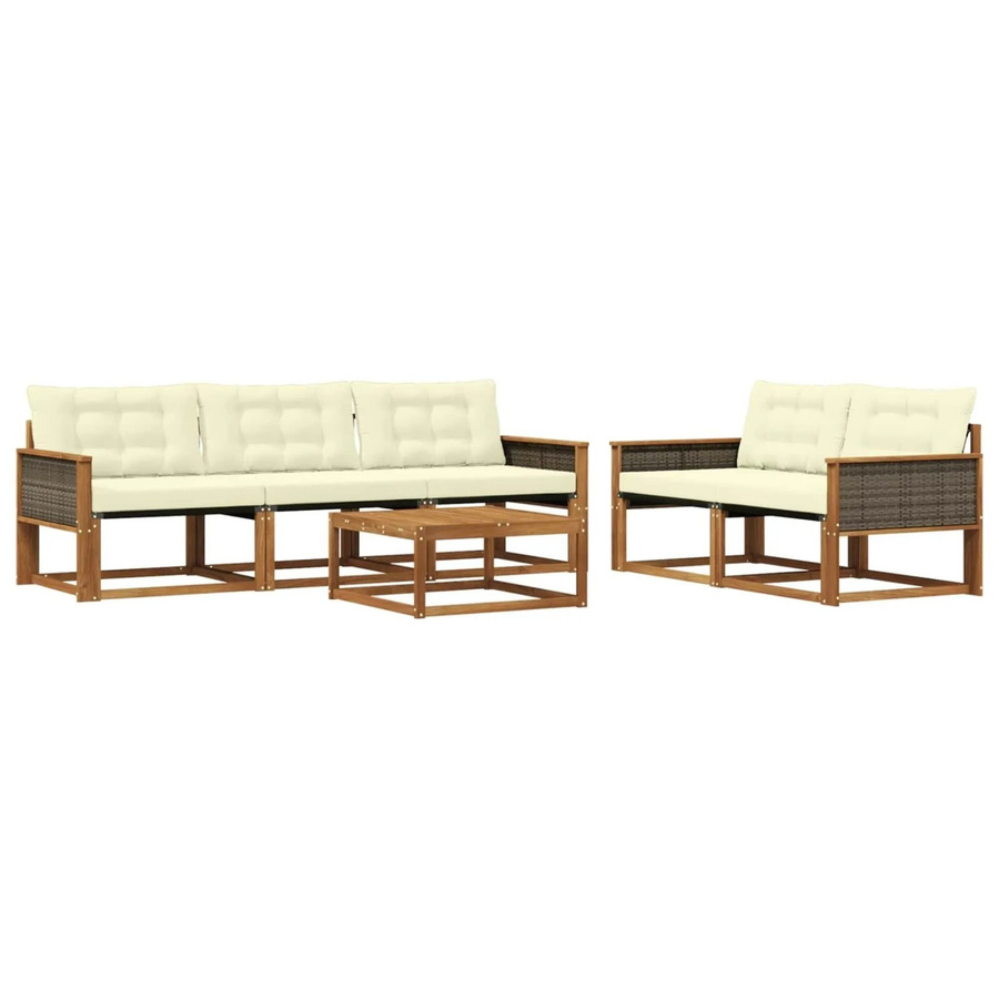 vidaXL Outdoor-Sofagarnitur aus massivem Akazienholz mit Textilene und Kissen in Beige und Natur - Bild 2