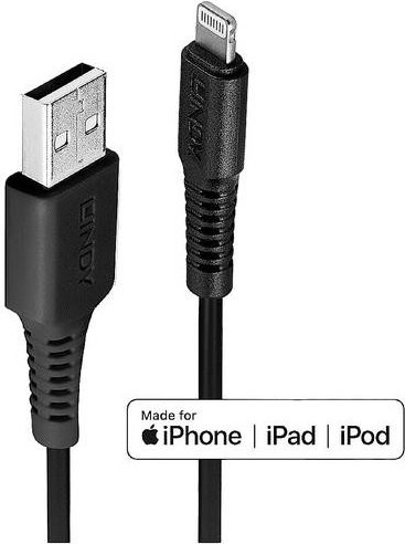 Lindy USB 2.0 Kabel mit Lightning Stecker und USB-A Stecker in Schwarz, Länge: 0,50 m - Bild 1