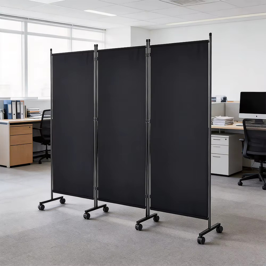 HGTUGO Faltbarer Raumteiler mit Universalrollen in Schwarz, Mobiler Sichtschutz aus Metall für Home Office und Gewerbe - Bild 2