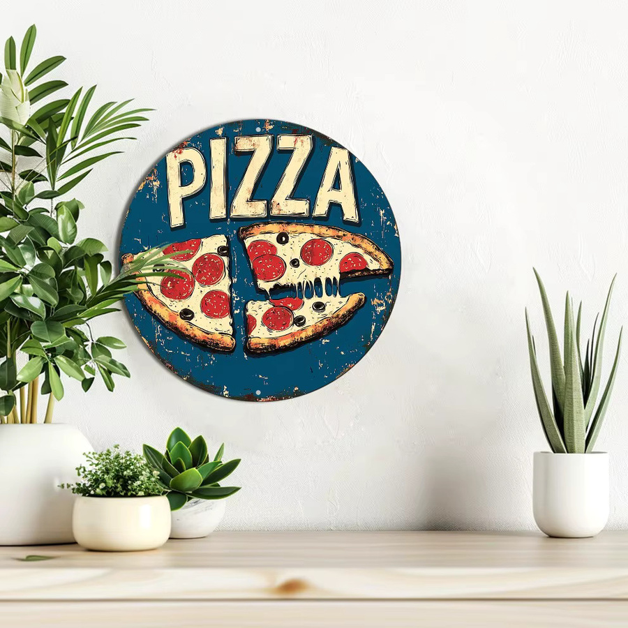 HELLOYOUNG Vintage Metallschild Pizza Wandkunst rund in Blau Durchmesser: 20 cm - Bild 4