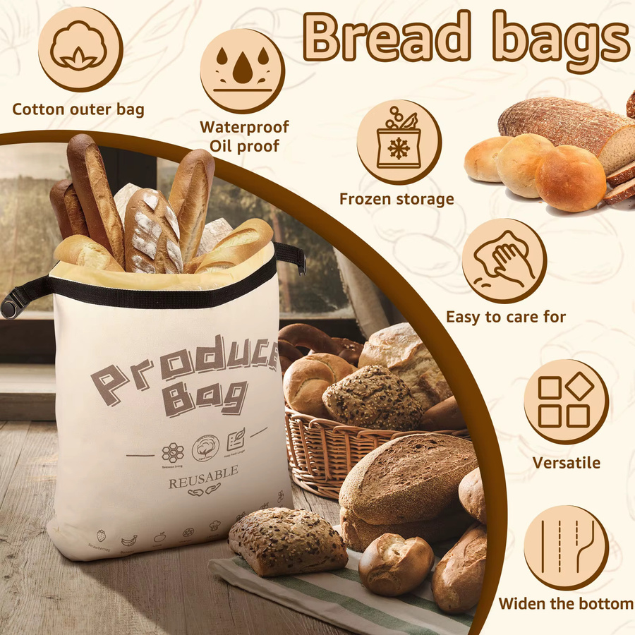 Wiederverwendbarer Leinen-Brotbeutel von Willstar in Beige mit Kordelzug zur Lebensmittel-Aufbewahrung, Breite: 35,0 cm, Höhe: 28,0 cm, Tiefe: 3,0 cm - Bild 3