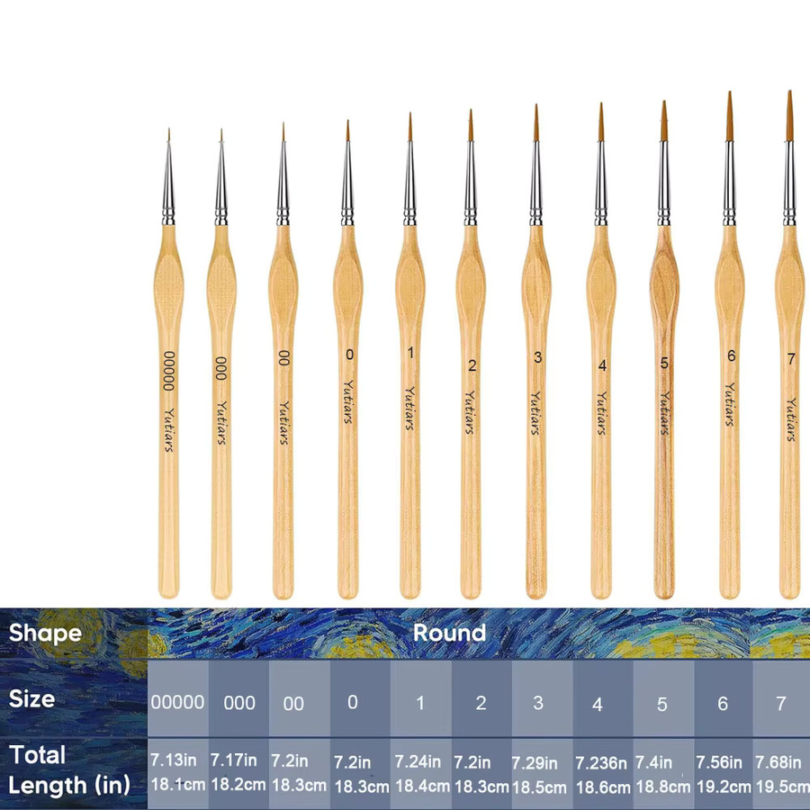Yutiars 11-teiliges Premium-Miniatur-Detailpinsel-Set mit Naturholz-Stab in Braun und Multicolour für Aquarell- und Ölmodelle - Bild 2