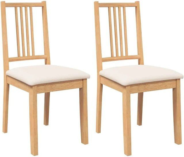 vidaXL Esszimmerstühle Set aus 2 Stück aus Natur Gummibaumholz mit Kissen in Creme Beige - Bild 1