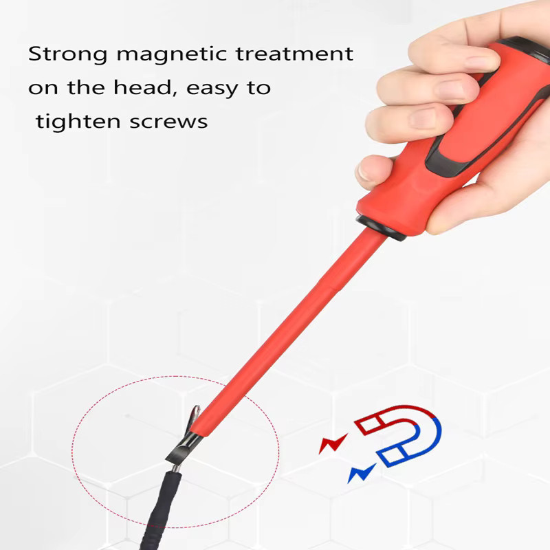 Magnetischer Isolierter Schraubendreher aus Chrom-Vanadium-Stahl in Rot mit Kreuz- und Schlitzköpfen für Elektriker - Bild 2
