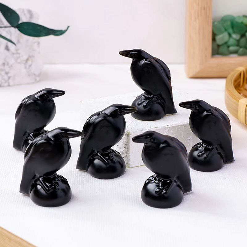 LuckyBird Krähenfigur aus schwarzem Naturstein als handgefertigte Vogelskulptur zur Dekoration - Bild 2
