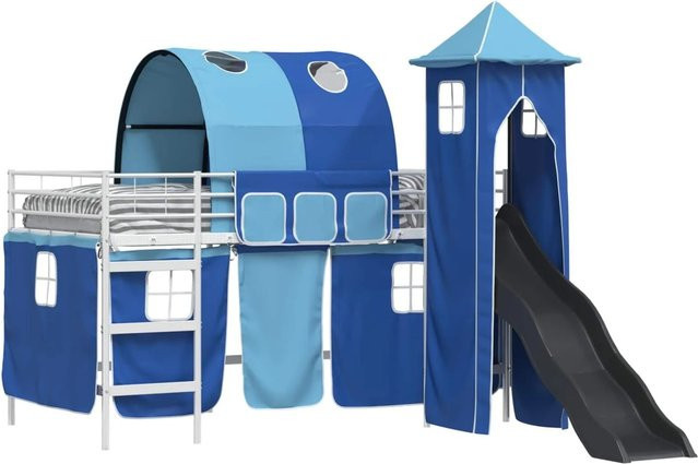 vidaXL Kinderloftbett aus Metall in Weiß, Blau und Schwarz mit Hausrahmen für das Kinderzimmer - Bild 1