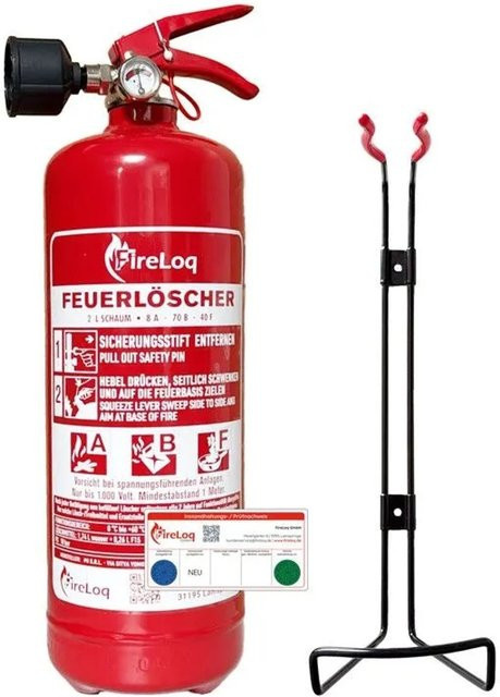 FireLoq Fettbrandlöscher ABF 8A 70B 40F in Rot mit Wandhalterung, 2 l - Bild 1