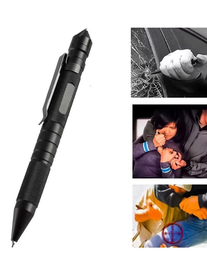 VORTNGLE Multifunktionaler taktischer Kugelschreiber aus Metall in Schwarz mit Glasbrecher und Selbstverteidigungsfunktion für Schule und Büro - Bild 6