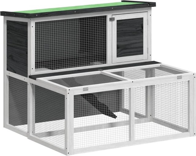 vidaXL Kaninchenstall aus massivem Kiefernholz in Grau mit rustikaler Optik, B/T/H: 102 x 90 x 84,5 cm - Bild 1