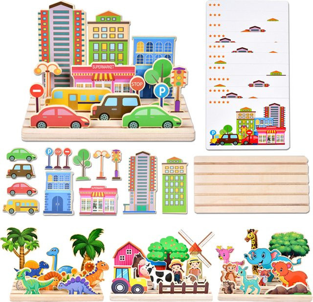 Brozebra Montessori Logik Denken Spiel Szene Puzzles, Brettspiel, Holz, Bunt / Mehrfarbig - Bild 1