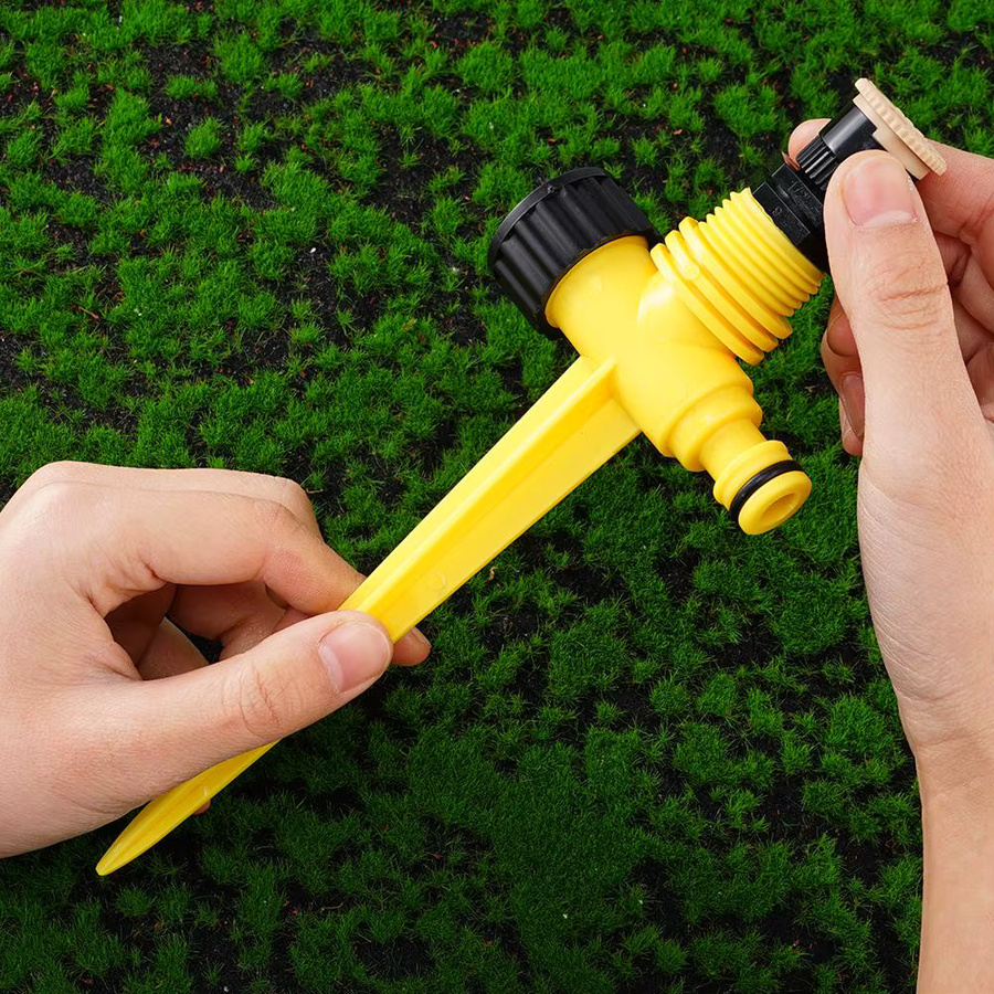 Automatischer 360 Grad Garten Sprinkler mit Rotationsfunktion für Rasen und Gewächshaus in Gelb - Bild 2