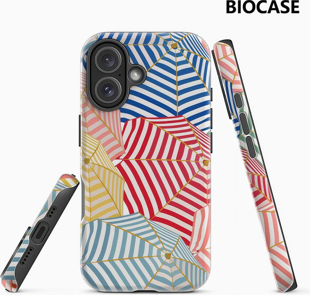 Bunte gestreifte Handyhülle mit Regenschirm-Design für Apple iPhone 17 16 15 14 13 12 Pro Max Plus mit doppelschichtiger Rückseite in Multicolour - Bild 1