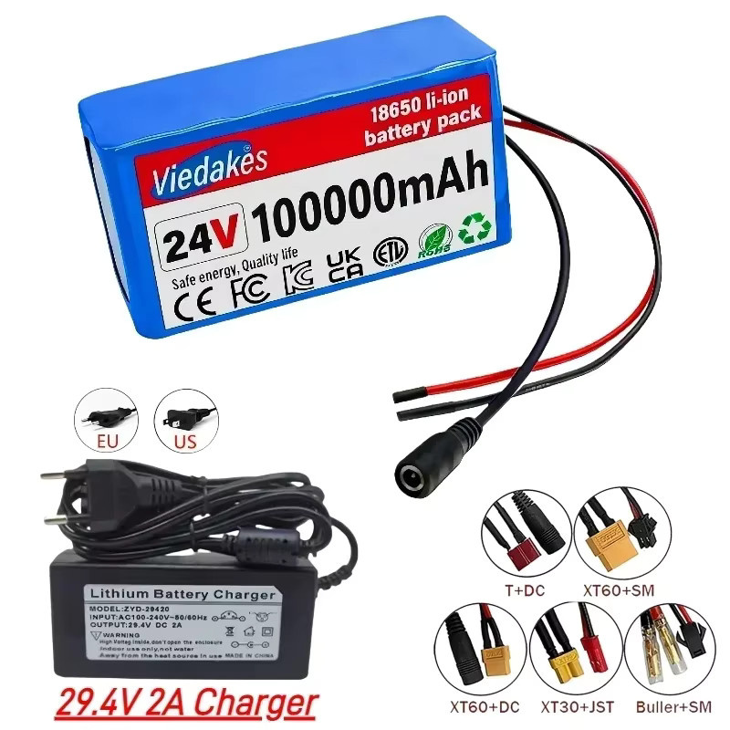 Viedakes 24V 100Ah Lithium-Batterie mit BMS und Ladegerät, 7S3P 21700 Zellen, Blau - Bild 2