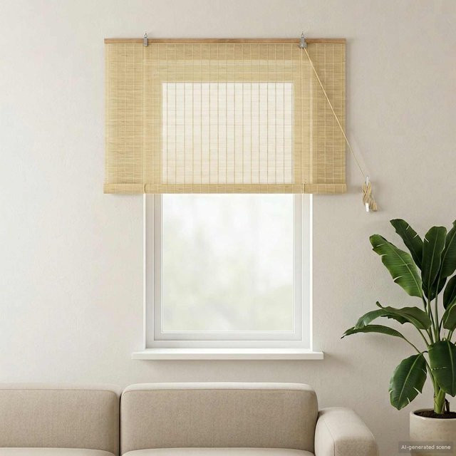 Yiwydaa Bambus Rollo Beige, semi-transparent und UV-beständig, B: 160 cm, H: 160 cm - Bild 1