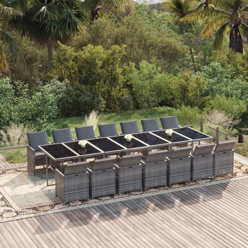 15-teilige moderne Garten-Essgruppe aus Poly-Rattan mit Kissen in Grau von vidaxl - Bild 1