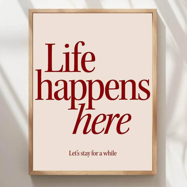 Life Happens Here Poster Moderner Wandkunstaufkleber mit Typografie für Wohnzimmer und Bar - Bild 1