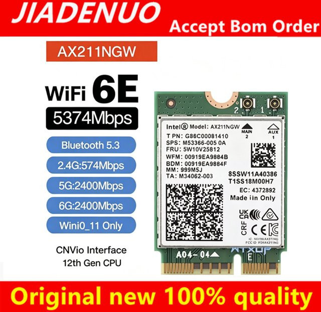 Intel AX211 WiFi 6E und Bluetooth 5.3 Gigabit Wireless Netzwerkkarte mit 5374 Mbit/s und Tri-Band Unterstützung - Bild 1
