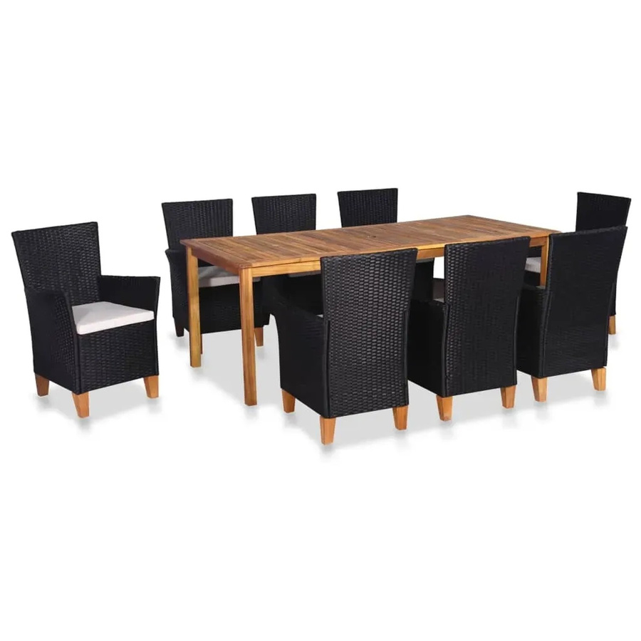 vidaXL 9-teilige Garten-Essgruppe aus Poly-Rattan und Akazienholz in Schwarz und Braun - Bild 2