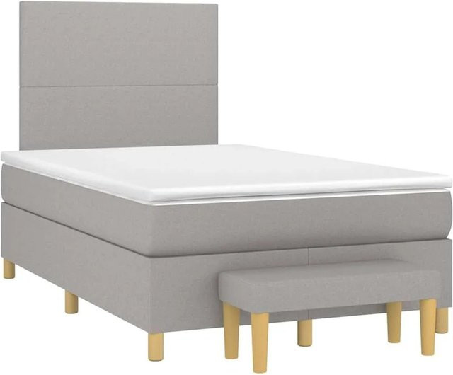 vidaXL Boxspringbett mit Matratze in Hellgrau und Weiß, Hybrid-Design mit Taschenfederkern, B/T: 120 x 190 cm - Bild 1