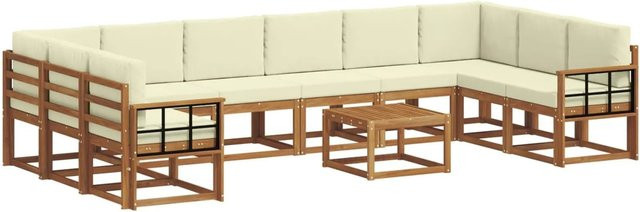 vidaXL Outdoor-Sofagarnitur aus Akazienholz in L-Form mit 11-teiligem Set, Farbe Natur und Creme - Bild 1