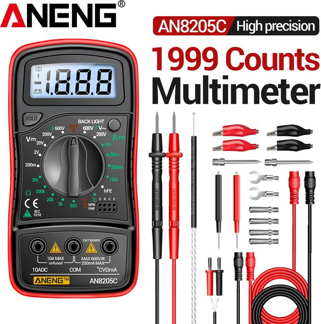 ANENG Professioneller digitaler Multimeter-Detektor in Rot mit LCD-Hintergrundbeleuchtung für AC/DC-Spannung, DC-Strom, Widerstand und Diodenprüfung - Bild 1