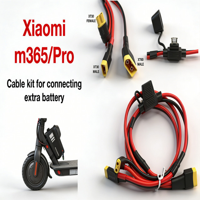 Erweiterungskabel-Kit für Xiaomi M365 und Pro 36V 48V Akkupack mit XT30 & XT60 Anschlüssen und 25A Sicherung - Bild 1