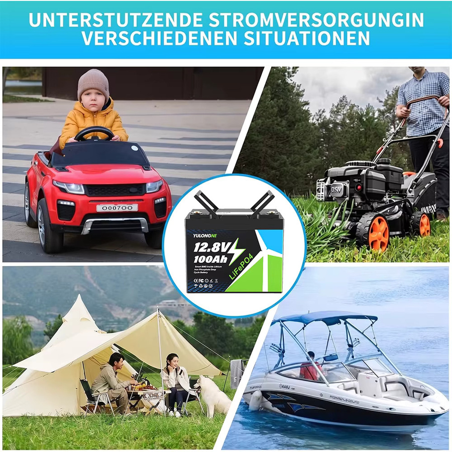 YULONGNE LiFePO4 Batterie 12V 100Ah 12,8V 300Ah Wiederaufladbare Lithium-Batterie mit BMS-Schutz 1280Wh Energiespeicherbatterie in Schwarz für Marine, Wohnmobile und Solaranlagen - Bild 5