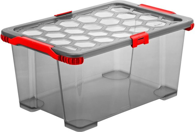Rotho Box Evo Total 44 Aufbewahrungsbox mit Griffen, Rot/Grau, Kunststoff, stapelbar - Bild 1