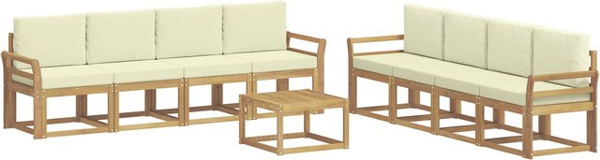vidaXL Outdoor-Sofagarnitur mit 9-teiligem Set aus Akazienmassivholz und Polsterkissen in Weiß und Beige im skandinavischen Design - Bild 1