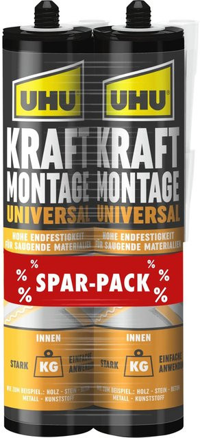 UHU Kraft Montagekleber Universal Sparpack, lösungsmittelfreier Dispersionskleber, 2x 470g - Bild 1
