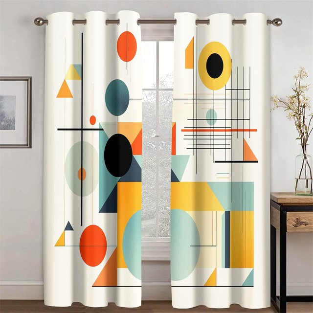 Modernes Vorhang-Set mit geometrischem Farblinienmuster, 2 Paneele aus Polyester, halbtransparent, Mehrfarbig, B/H: 70 x 245 cm - Bild 1