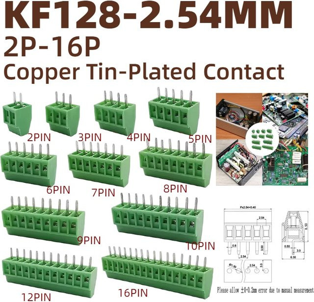 KF128 Mini PCB Schraubklemmenblock Anschluss für Drähte mit 2,54 mm Pitch in Grün - Bild 1