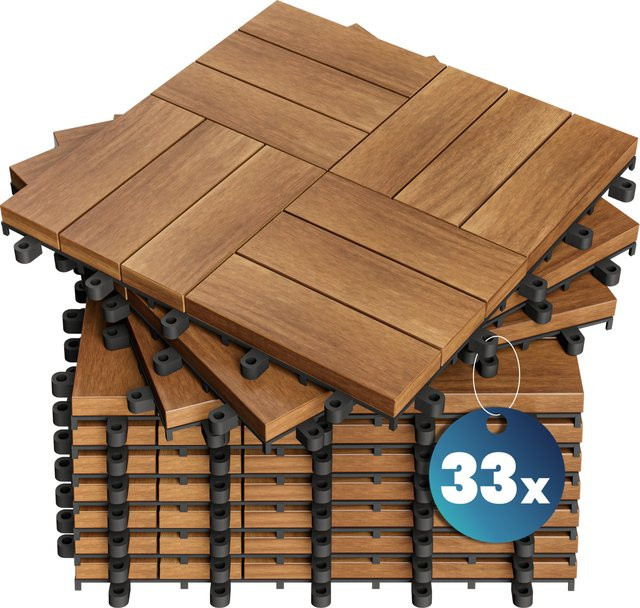 Casaria Akazie Holzfliesen Mosaik FSC-zertifiziert, Farbe: Braun, 33er-Set, B/T/H: 30 x 30 x 30 cm - Bild 1