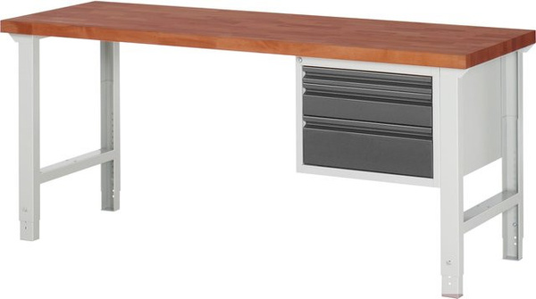 Rau Werkbank mit verstellbarer Arbeitshöhe aus Holz in Braun, B/T/H: 200 x 100 x 79 cm