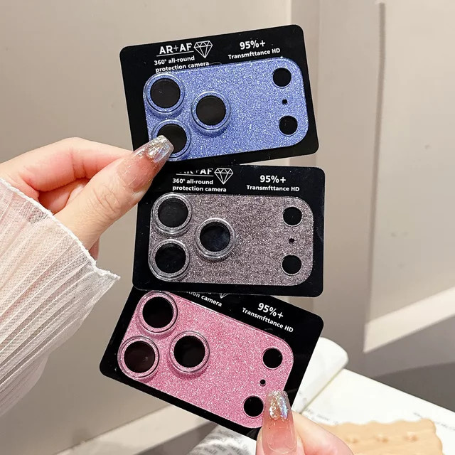 Kristall Laser Regenbogen Aurora Objektiv Schutzglas 9H für iPhone 17 16 15 Pro Max Plus in Multicolour/Silber - Bild 1