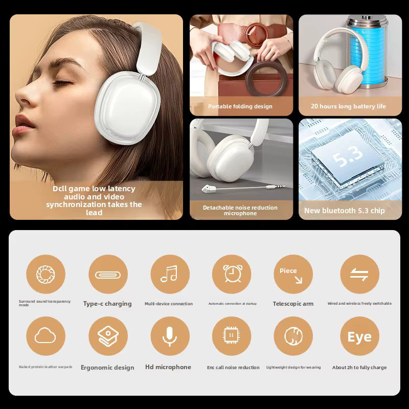 QHSPE Kabelloses Bluetooth-Gaming-Headset in Blau und Weiß - Bild 2