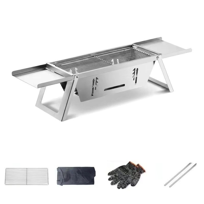 Tragbarer Mini-Holzkohlegrill aus Edelstahl in Silber, faltbarer Outdoor-Tischgrill - Bild 6