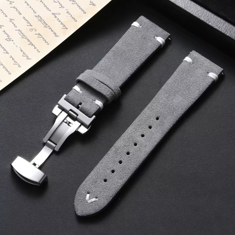 Uhrenarmband Wildleder, Kalbsleder, Schmetterlingsverschluss, Unisex - Bild 3