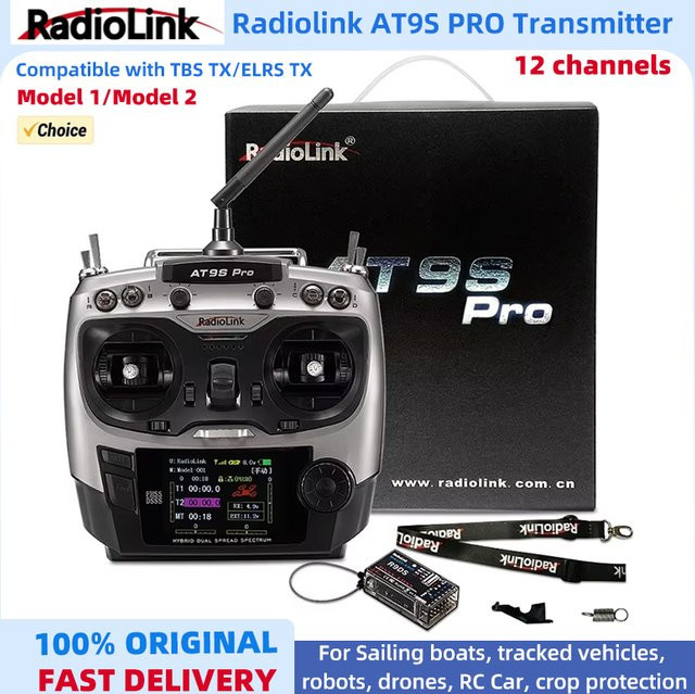 Radiolink AT9S Pro 2,4G 12CH DSSS FHSS Fernsteuerung mit R9DS Empfänger in Grau für RC Modell Flugzeug Drohne Auto mit SBUS PPM PWM Unterstützung - Bild 1