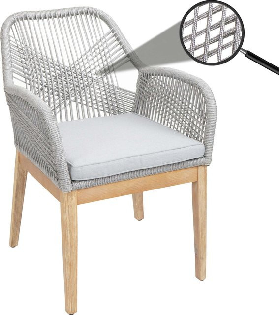 MCW Gartenstuhl H56b aus Akazie mit Seilgeflecht und hellgrauen Kissen - Bild 1