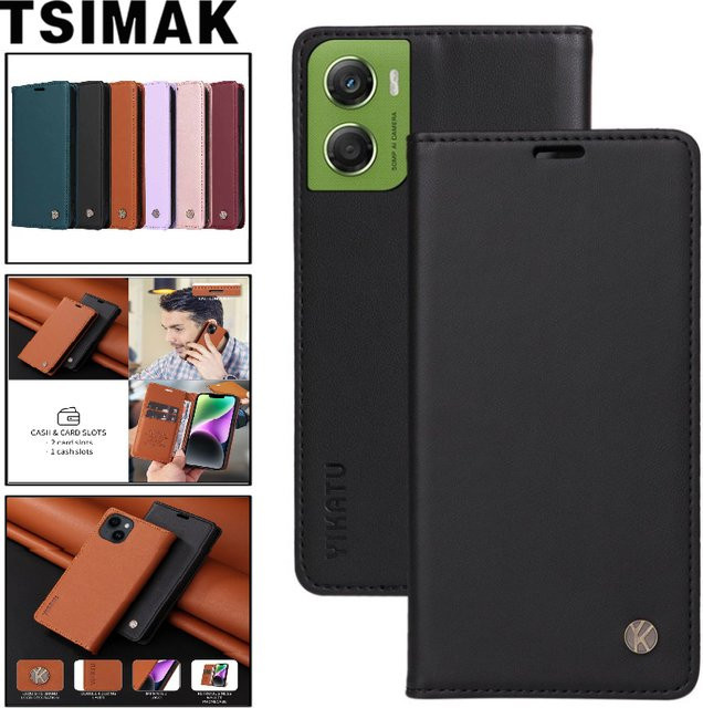Leder-Handytasche mit starkem Magnetverschluss und Brieftaschenfunktion für Motorola Moto E15 in Gold - Bild 1