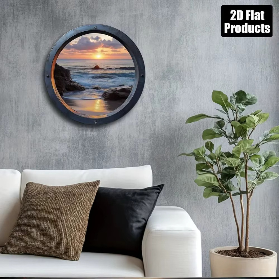 CIFBUY Vintage Metall-Wandkunst Rundes Retro Strand-Schild mit Sonnenuntergang, Durchmesser: 30 cm, Mehrfarbig - Bild 4