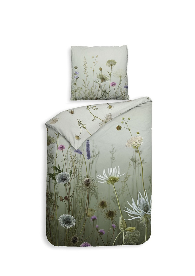 Heckett & Lane Mako-Satin Bettwäsche Tane Multi Wiesenblumen Gräser Grün, B/H: 135 x 200 cm mit Kissenbezug 80 x 80 cm - Bild 1