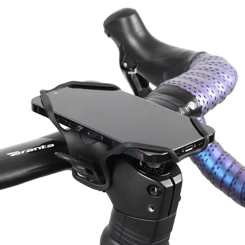 Universelle Silikon Fahrrad Telefonhalterung für Lenker und Motorrad in Schwarz und Orange - Bild 2