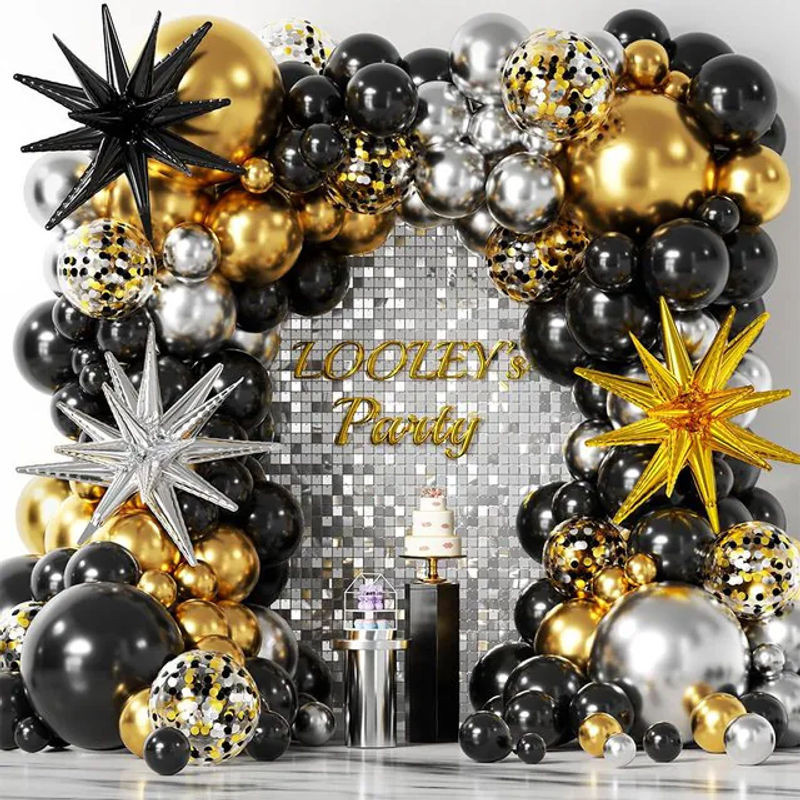 139-teiliges Mtrong Te Latex-Ballon-Girlanden-Set in Schwarz und Gold mit Sternen für Geburtstag und Partydekoration - Bild 1