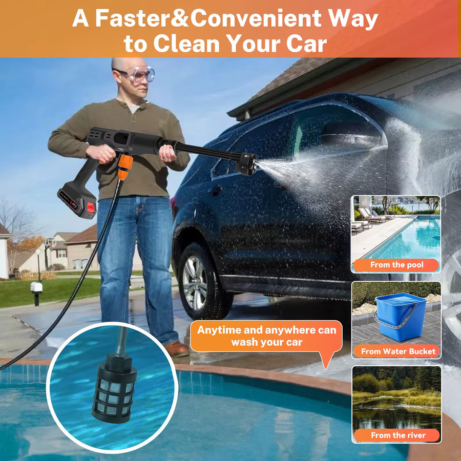 TKKEACE 6-in-1 Kabelloser Hochdruckreiniger in Schwarz mit Akkubetrieb für Auto, Haus und Garten - Bild 3