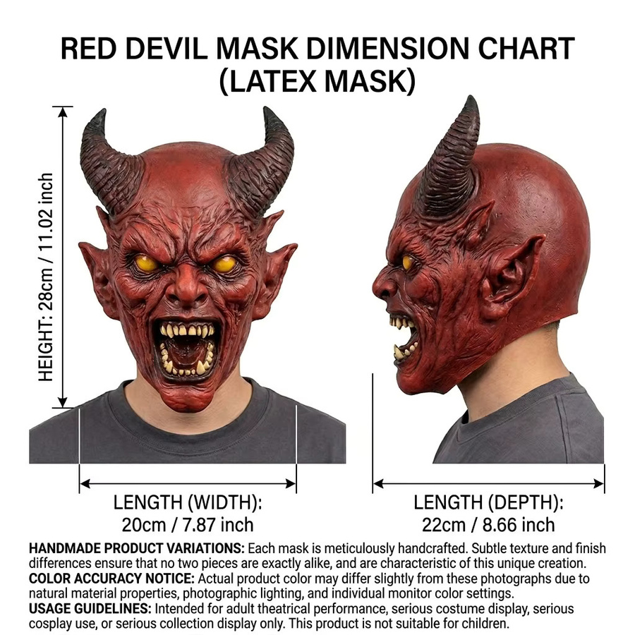 x-merry toy Dämonen-Teufelsmaske, Horror-Latex-Vollkopfmaske, Fantasy, Rot - Bild 2