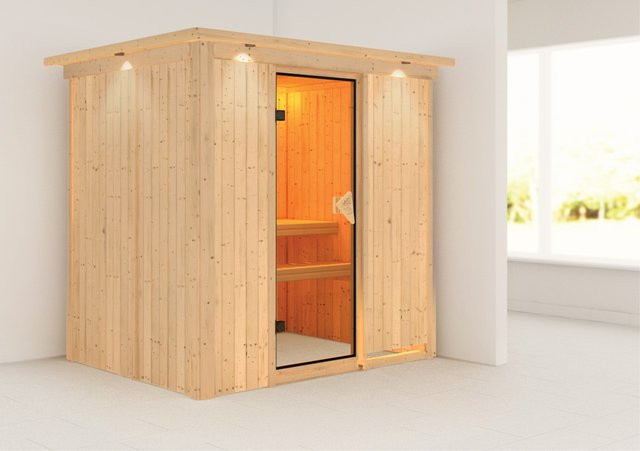 Karibu Sauna Finja mit LED-Dachkranz in Natur - Bild 1