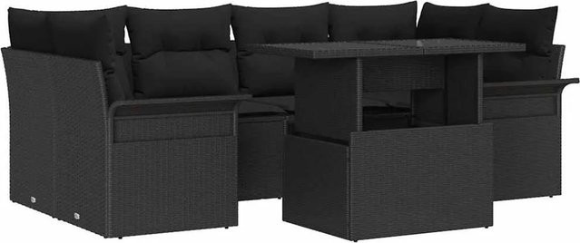 vidaXL Garten-Sofa-Set aus Poly-Rattan in Schwarz mit 7 Teilen und Kissen im L-Shape Design - Bild 1